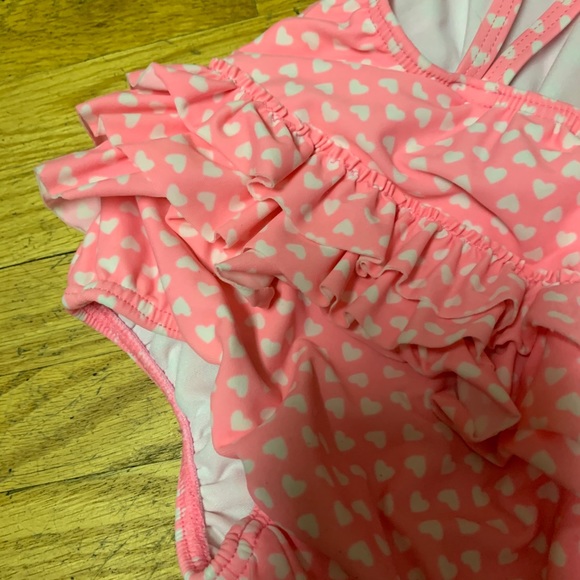 Ruffle Bum Pink Heart Polka Dot Baby Swimsuit - Picture 6 of 6